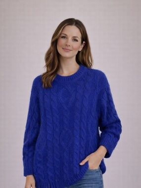Karen Scott VINTAGE Royal Blue Cable-Knit Mohair Wool Pullover Sweater M